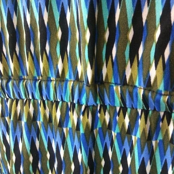 CALVIN KLIEN Women's Faux Wrap Sz 4 Blue Long Sleeve Geo Print Midi Dress - Picture 8 of 15